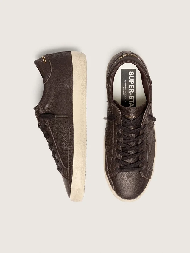 Super-Star da uomo in pelle marrone scuro con stella in pelle tono su tono