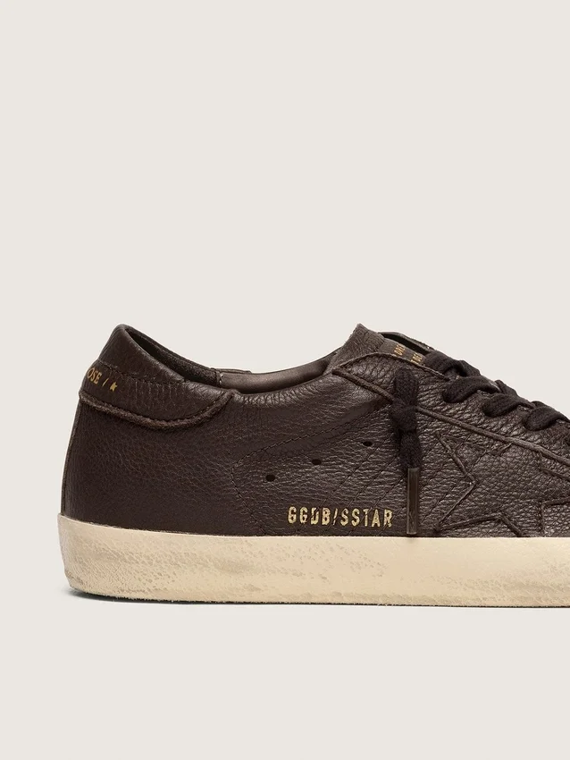 Super-Star da uomo in pelle marrone scuro con stella in pelle tono su tono