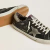Super-Star da uomo in pelle nera con stella in pelle scamosciata grigia e linguetta sul tallone