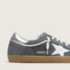 Super-Star da uomo in pelle scamosciata grigia con stella in pelle bianca e linguetta sul tallone in pelle argentata