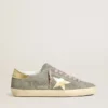 Super-Star da uomo in pelle scamosciata grigia con stella in pelle metallizzata dorata e linguetta sul tallone