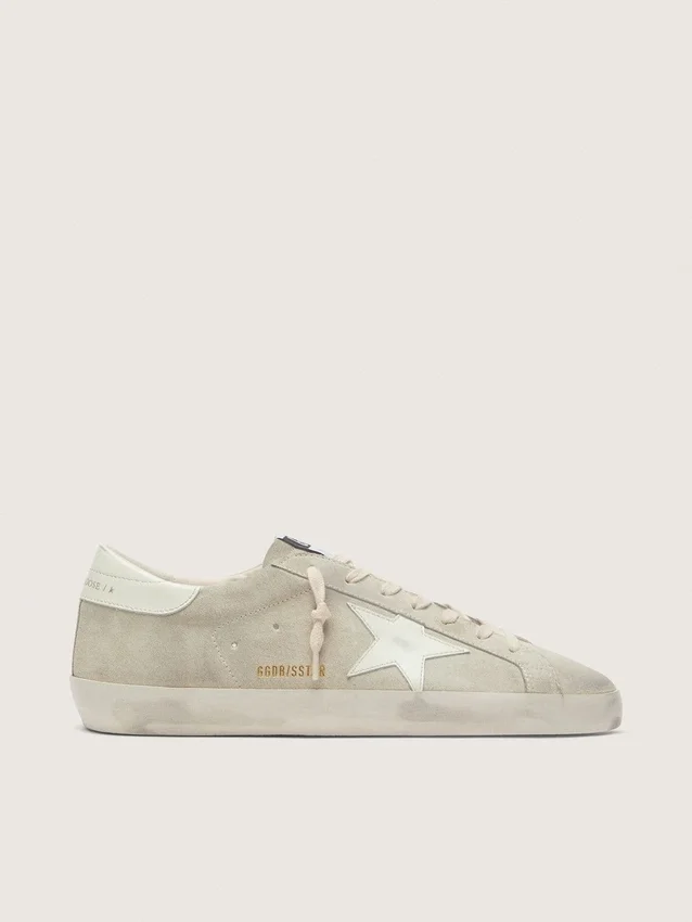 Super-Star da uomo in pelle scamosciata grigio chiaro con stella in pelle bianca
