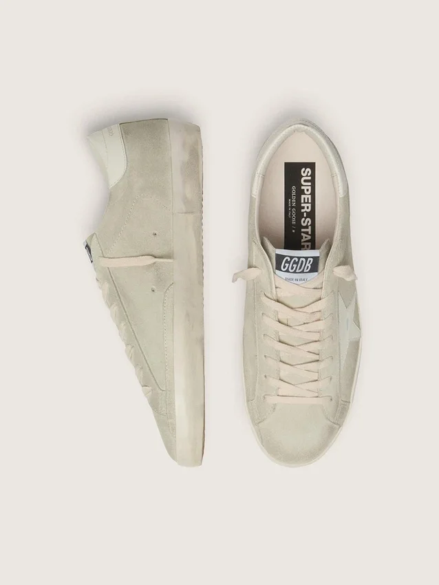Super-Star da uomo in pelle scamosciata grigio chiaro con stella in pelle bianca