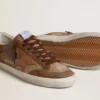 Super-Star da uomo in pelle scamosciata marrone con stella e linguetta sul tallone in pelle marrone chiaro