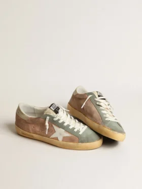 Super-Star da uomo in pelle scamosciata marrone e verde con stella in nappa bianca