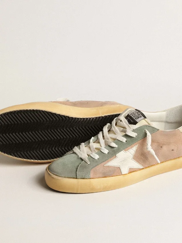 Super-Star da uomo in pelle scamosciata marrone e verde con stella in nappa bianca