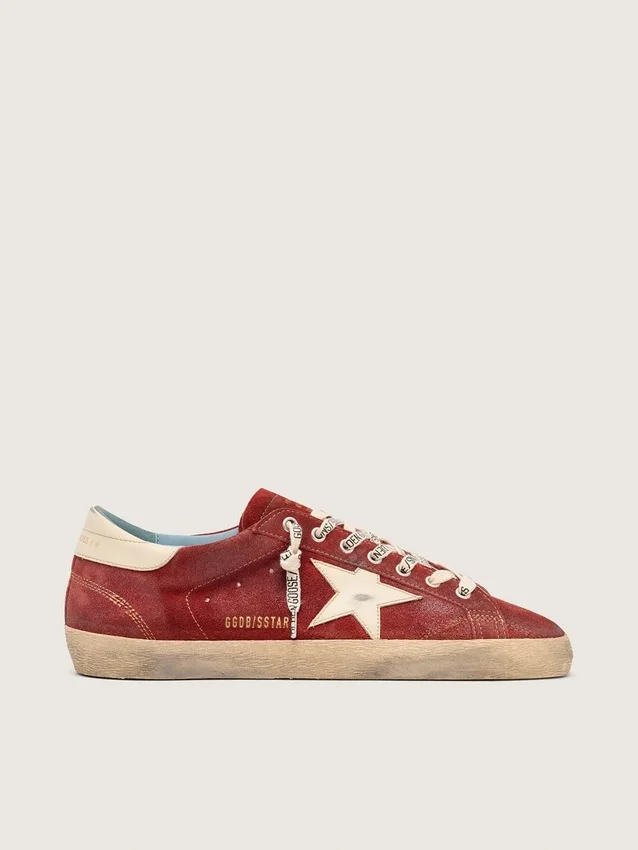 Super-Star da uomo in pelle scamosciata rossa con stella in pelle color crema