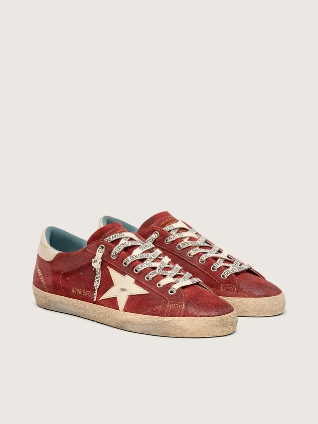 Super-Star da uomo in pelle scamosciata rossa con stella in pelle color crema
