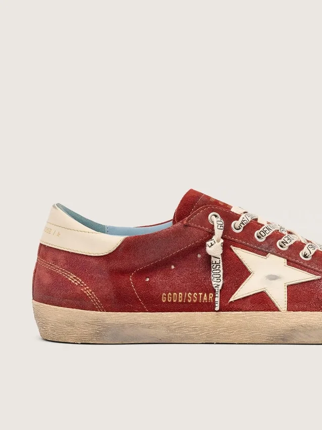 Super-Star da uomo in pelle scamosciata rossa con stella in pelle color crema