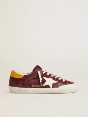 Super-Star da uomo in pelle scamosciata rosso mattone con stella in pelle bianca e linguetta sul tallone con stampa animalier