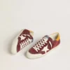 Super-Star da uomo in pelle scamosciata rosso mattone con stella in pelle bianca e linguetta sul tallone con stampa animalier