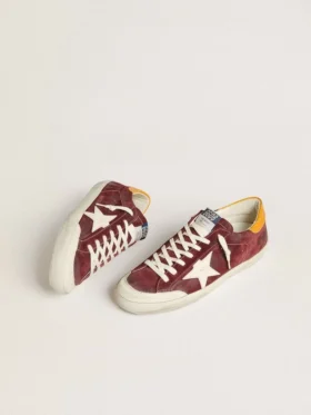 Super-Star da uomo in pelle scamosciata rosso mattone con stella in pelle bianca e linguetta sul tallone con stampa animalier