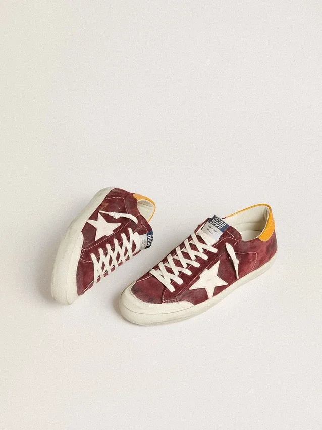 Super-Star da uomo in pelle scamosciata rosso mattone con stella in pelle bianca e linguetta sul tallone con stampa animalier