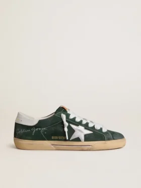 Super-Star da uomo in pelle scamosciata verde con stella in pelle metallizzata argento e linguetta in pelle sul tallone