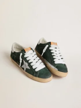 Super-Star da uomo in pelle scamosciata verde con stella in pelle metallizzata argento e linguetta in pelle sul tallone