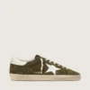 Super-Star da uomo in pelle scamosciata verde oliva con stella in pelle bianca