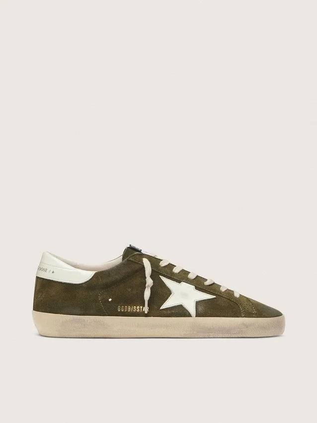 Super-Star da uomo in pelle scamosciata verde oliva con stella in pelle bianca