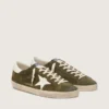Super-Star da uomo in pelle scamosciata verde oliva con stella in pelle bianca