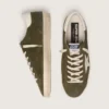 Super-Star da uomo in pelle scamosciata verde oliva con stella in pelle bianca
