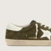 Super-Star da uomo in pelle scamosciata verde oliva con stella in pelle bianca