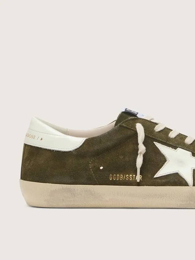 Super-Star da uomo in pelle scamosciata verde oliva con stella in pelle bianca