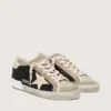 Super-Star in glitter nero con stella color crema e inserti in pelle scamosciata