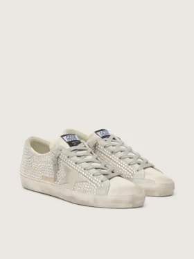 Super-Star in nabuk con cristalli Swarovski e stella in pelle scamosciata grigio ghiaccio