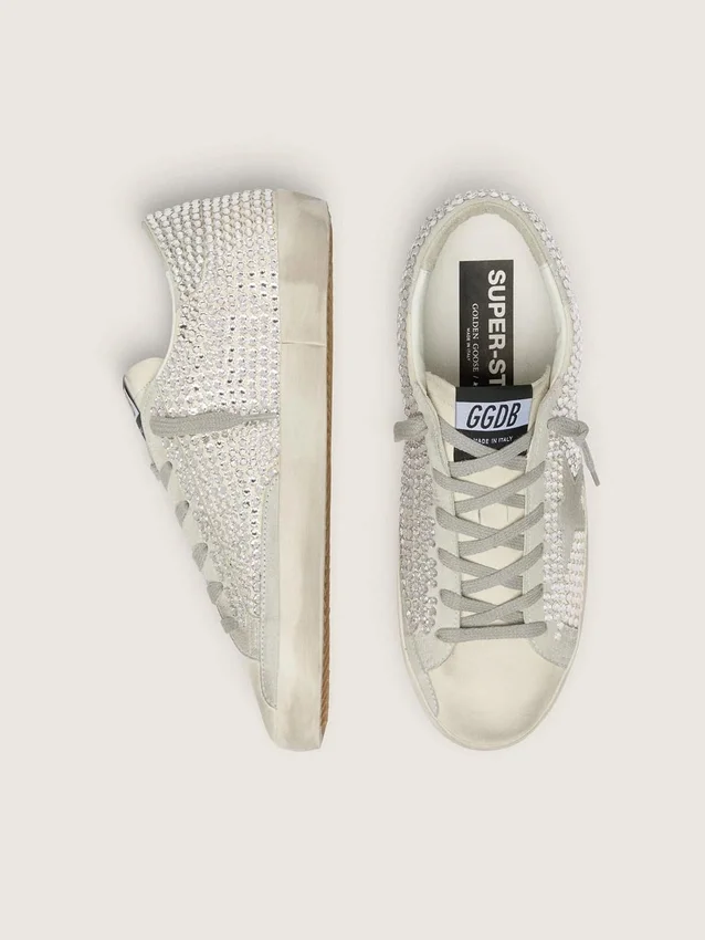 Super-Star in nabuk con cristalli Swarovski e stella in pelle scamosciata grigio ghiaccio