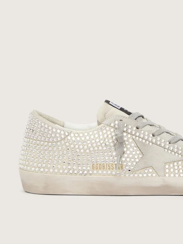 Super-Star in nabuk con cristalli Swarovski e stella in pelle scamosciata grigio ghiaccio