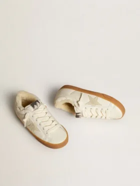 Super-Star in nappa bianca con stella in pelle scamosciata e fodera in shearling