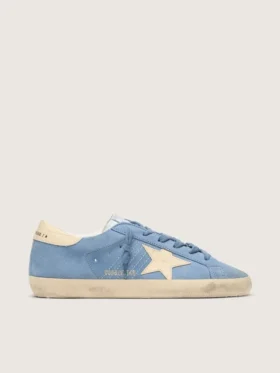 Super-Star in pelle scamosciata azzurra con stella e linguetta sul tallone in pelle beige