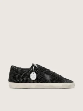 Super-Star in pelle scamosciata nera con cristalli Swarovski e stella in pelle scamosciata nera