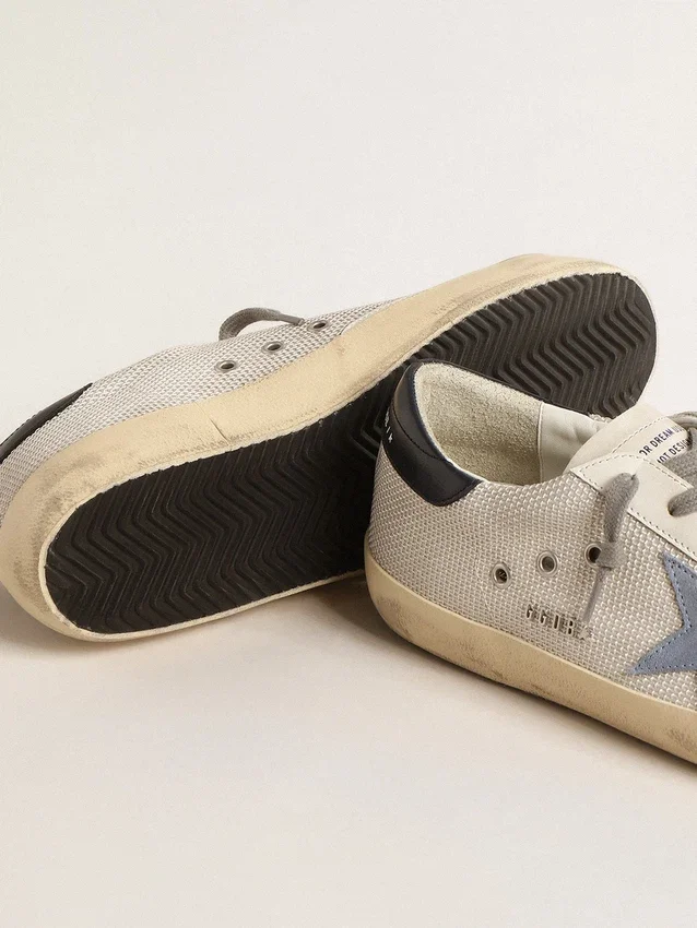 Super-Star in rete argento chiaro con stella in pelle scamosciata azzurra