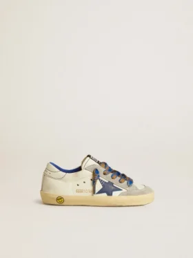 Super-Star Junior con stella in pelle blu e inserti in pelle scamosciata grigio ghiaccio