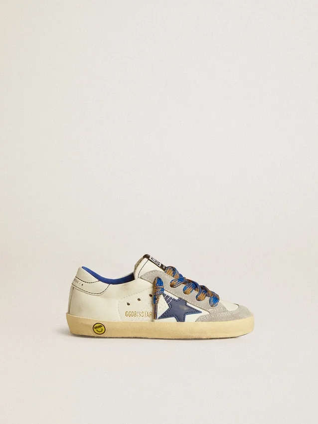 Super-Star Junior con stella in pelle blu e inserti in pelle scamosciata grigio ghiaccio
