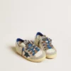 Super-Star Junior con stella in pelle blu e inserti in pelle scamosciata grigio ghiaccio