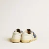 Super-Star Junior con stella in pelle blu e inserti in pelle scamosciata grigio ghiaccio