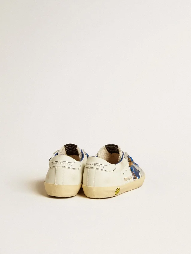 Super-Star Junior con stella in pelle blu e inserti in pelle scamosciata grigio ghiaccio
