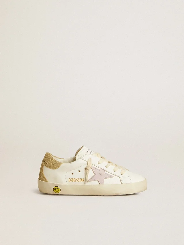 Super-Star Junior con stella in pelle lilla e linguetta sul tallone glitterata