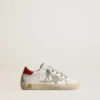 Super-Star Junior con stella in pelle scamosciata e linguetta sul tallone in pelle rossa