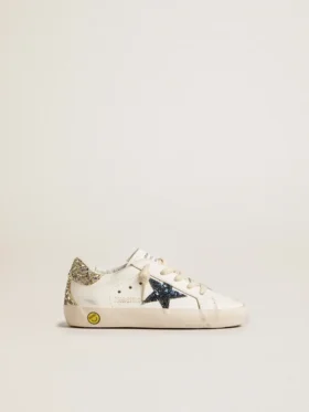 Super-Star Junior in pelle con stella glitterata e linguetta sul tallone