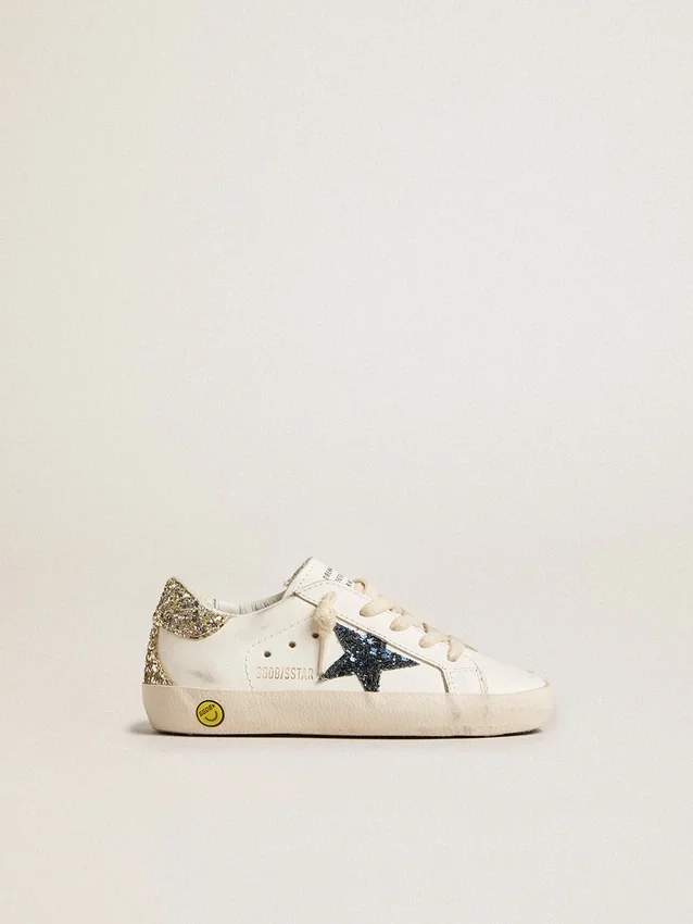 Super-Star Junior in pelle con stella glitterata e linguetta sul tallone