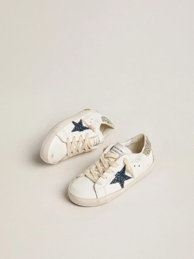 Super-Star Junior in pelle con stella glitterata e linguetta sul tallone
