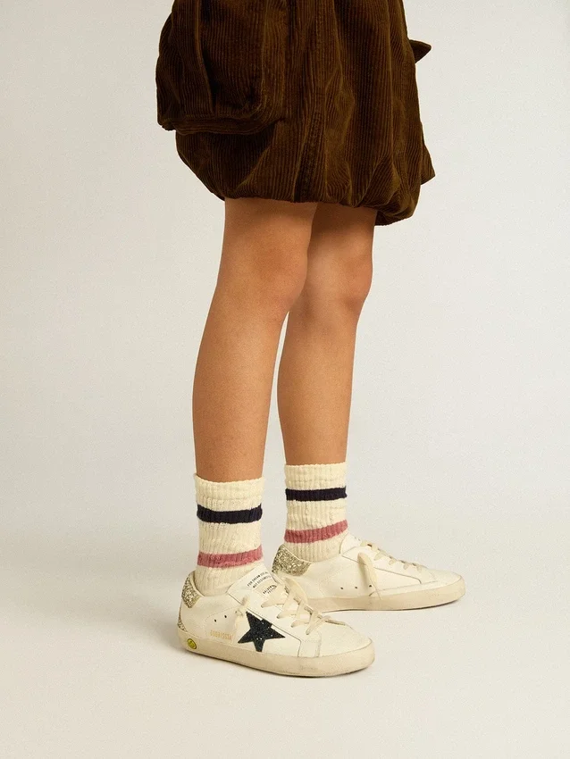 Super-Star Junior in pelle con stella glitterata e linguetta sul tallone