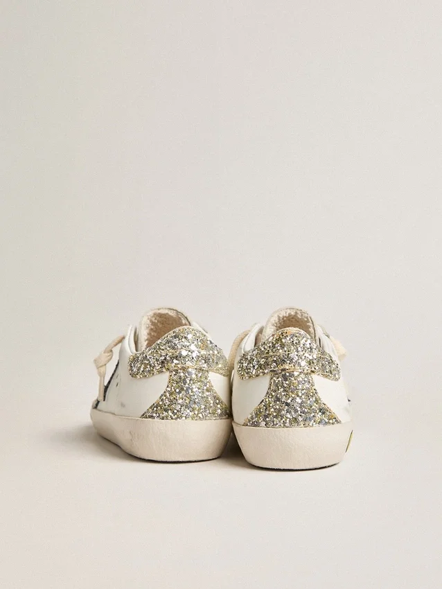 Super-Star Junior in pelle con stella glitterata e linguetta sul tallone