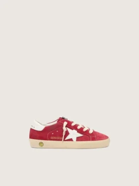 Super-Star Junior in pelle scamosciata rossa con stella e linguetta sul tallone in pelle bianca