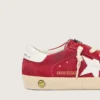 Super-Star Junior in pelle scamosciata rossa con stella e linguetta sul tallone in pelle bianca