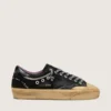 Super-Star LAB da donna in pelle scamosciata laminata nera e nylon con stella in rilievo e lacci con cristalli
