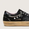 Super-Star LAB da donna in pelle scamosciata laminata nera e nylon con stella in rilievo e lacci con cristalli