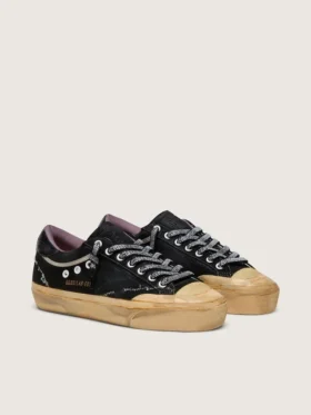 Super-Star LAB da uomo in pelle scamosciata laminata nera e nylon con stella in rilievo e lacci con cristalli